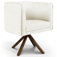 Poltrona Base Giratória De Madeira Veludo Bege C-309 - 1