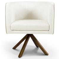 Poltrona Base Giratória De Madeira Veludo Bege C-309 - 4