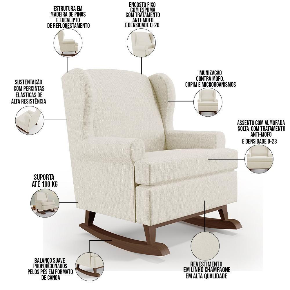 Poltrona Malu Base De Madeira P02 Linho Champagne - 5