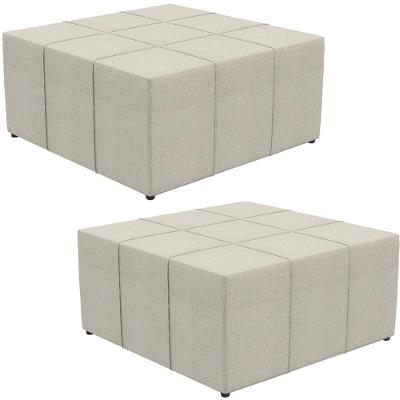 Kit 02 Puffs Quadrado Milano 90x90cm W01 Linho Champagne