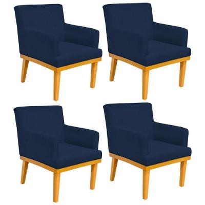 Kit 04 Poltronas Beatriz W01 Suede Azul Marinho