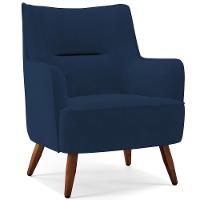 Poltrona Fixa Pés De Madeira Veludo Azul Marinho C-304 - 1