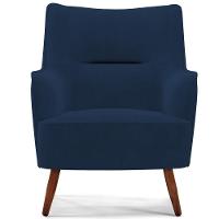 Poltrona Fixa Pés De Madeira Veludo Azul Marinho C-304 - 6