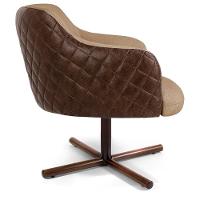 Poltrona Giratória Base X Linho Bege Tressê Corano Marrom - 5