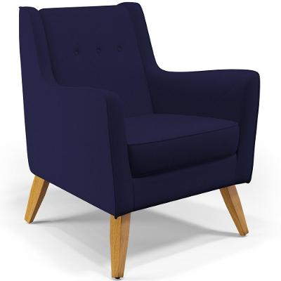 Poltrona Com Pés De Madeira Taroba Veludo Azul Marinho