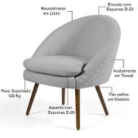 Poltrona Decorativa Fixa Pés Palito Rafa D02 Tressê Linho Cinza D-315