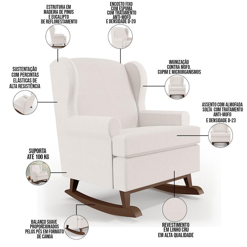 Poltrona Malu Base De Madeira P02 Linho Cru - 5