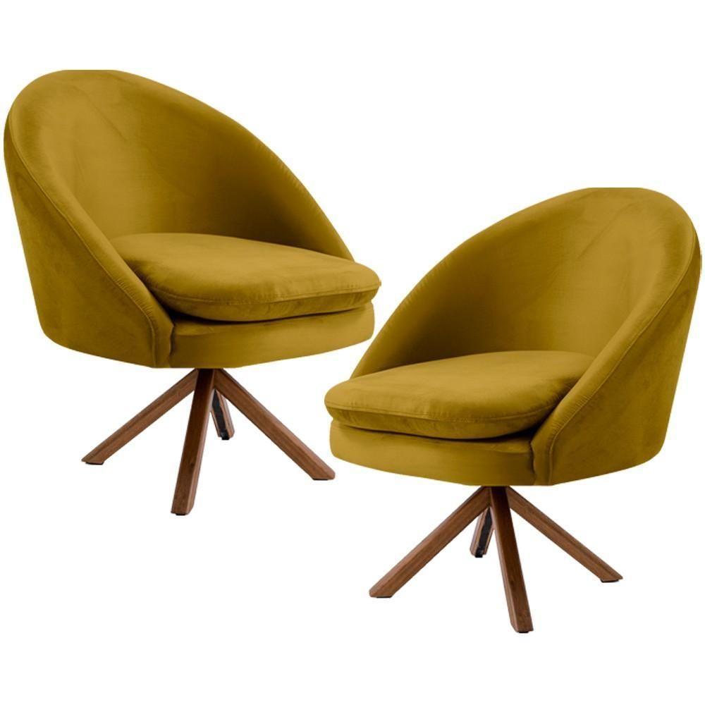 Kit 02 Poltronas Rafa D02 Veludo Mostarda C-279 - 1
