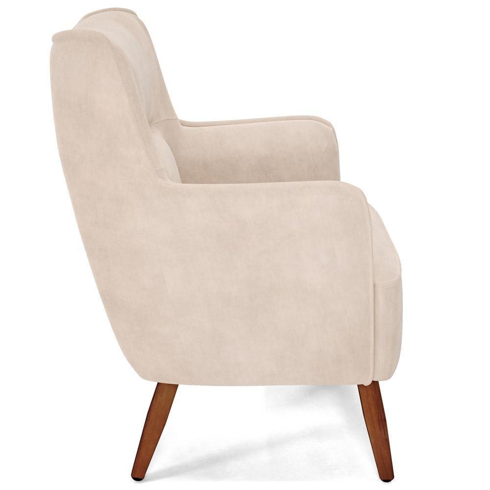 Poltrona Fixa Pés De Madeira Isabella D02 Veludo Bege C-309 - 3