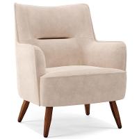 Poltrona Fixa Pés De Madeira Isabella D02 Veludo Bege C-309 - 1