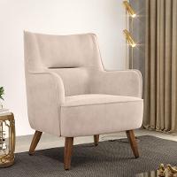 Poltrona Fixa Pés De Madeira Isabella D02 Veludo Bege C-309 - 7