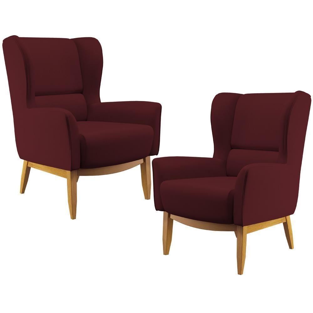 Kit 02 Poltronas Base De Madeira Veludo Marsala C-278 - 1