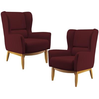 Kit 02 Poltronas Decorativas Milena D02 Veludo Marsala Lyam Decor