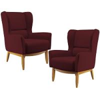 Kit 02 Poltronas Base De Madeira Veludo Marsala C-278 - 1