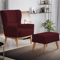 Kit 02 Poltronas Base De Madeira Veludo Marsala C-278 - 7