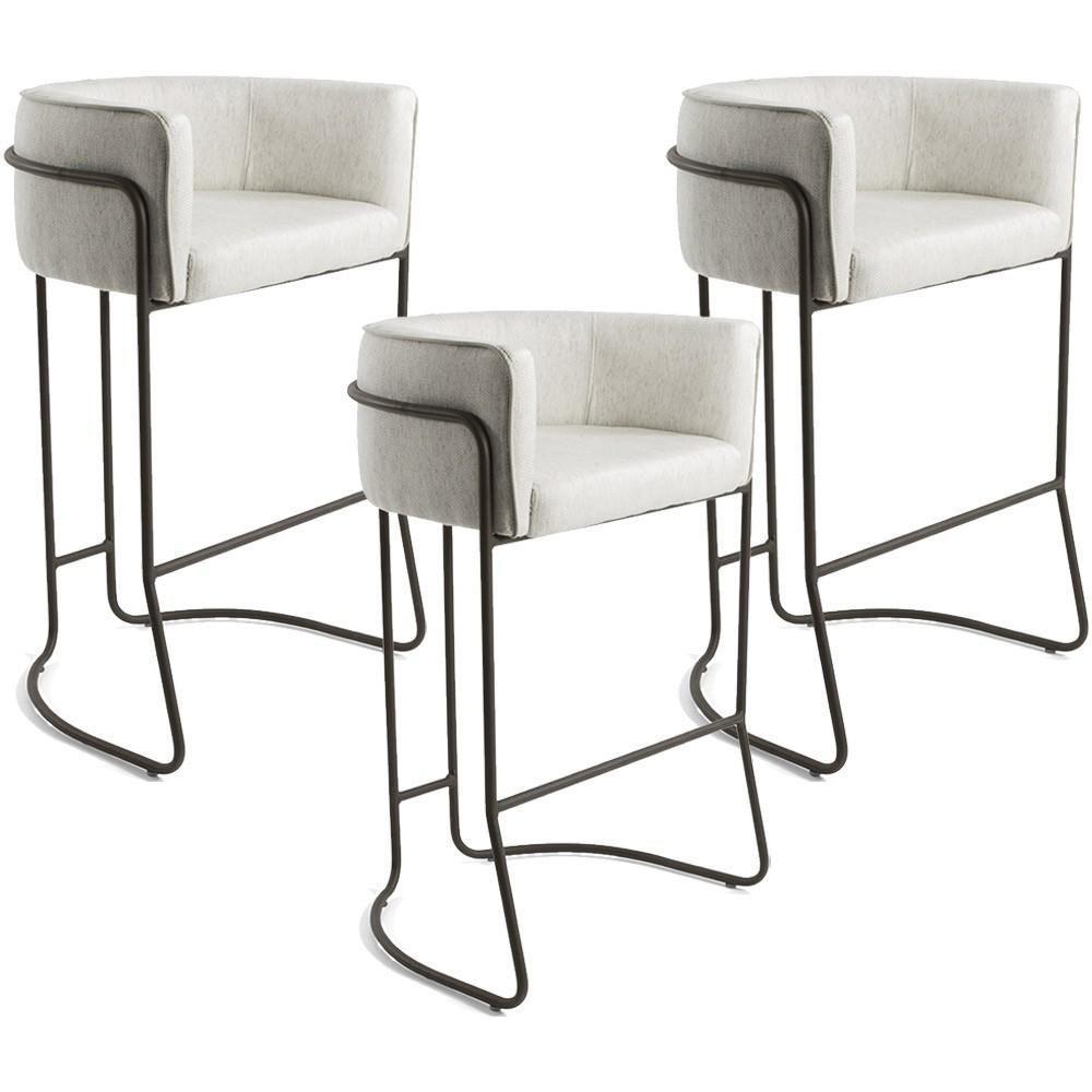 Kit 03 Banquetas Fixa Choco Linho Creme A-48 - 1