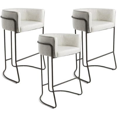 Kit 03 Banquetas Fixa Choco Linho Creme A-48