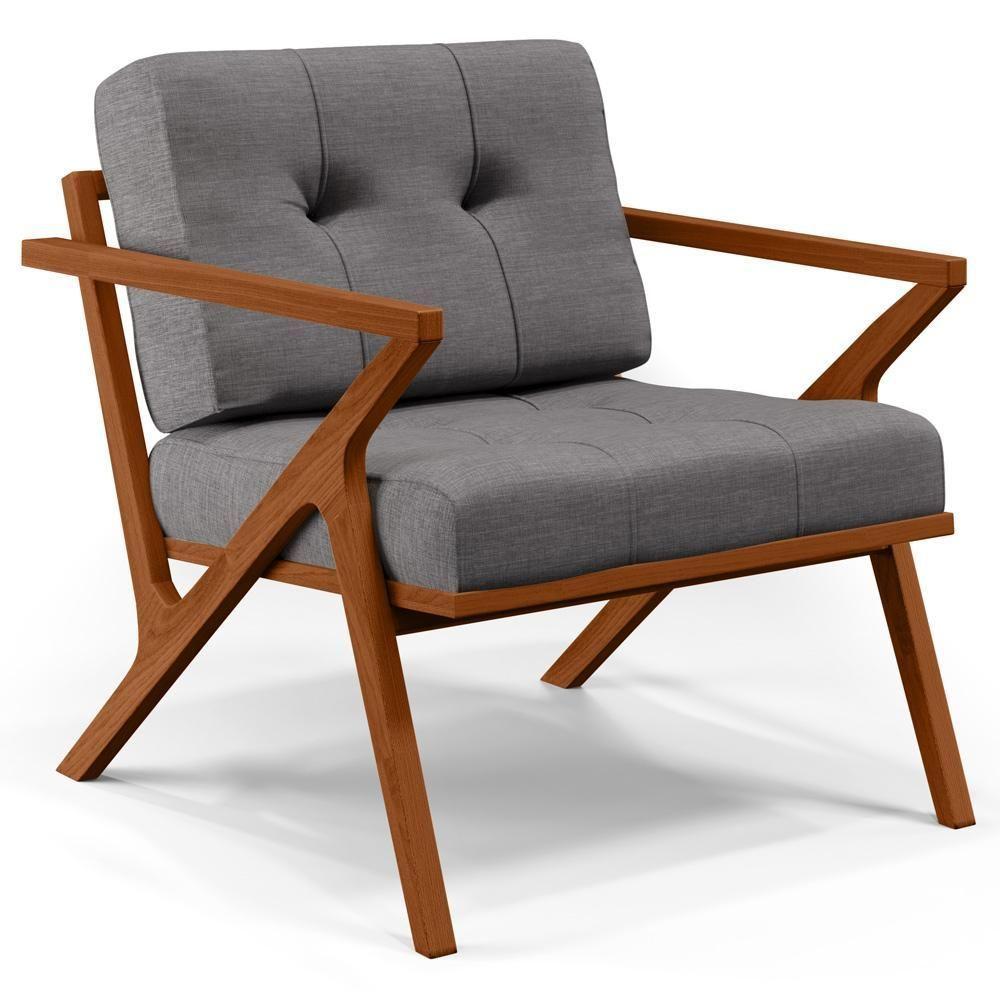 Poltrona Decorativa Sala De Estar Com Cintas De Corano Laís B04 Linho Cinza Escuro - 1