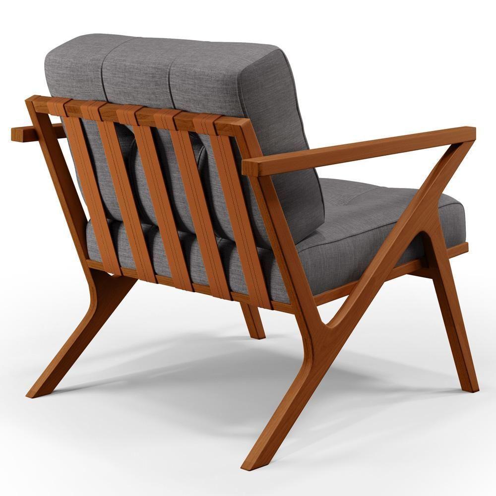 Poltrona Decorativa Sala De Estar Com Cintas De Corano Laís B04 Linho Cinza Escuro - 2