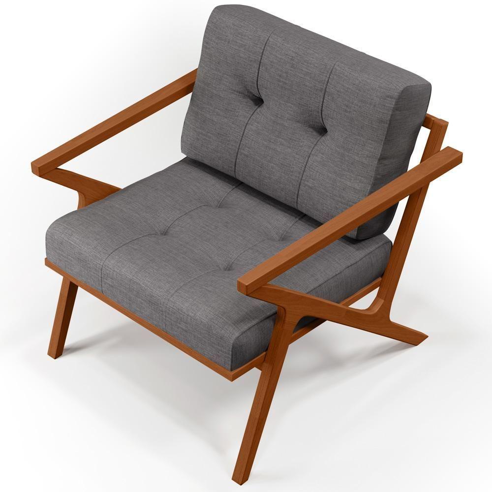 Poltrona Decorativa Sala De Estar Com Cintas De Corano Laís B04 Linho Cinza Escuro - 3