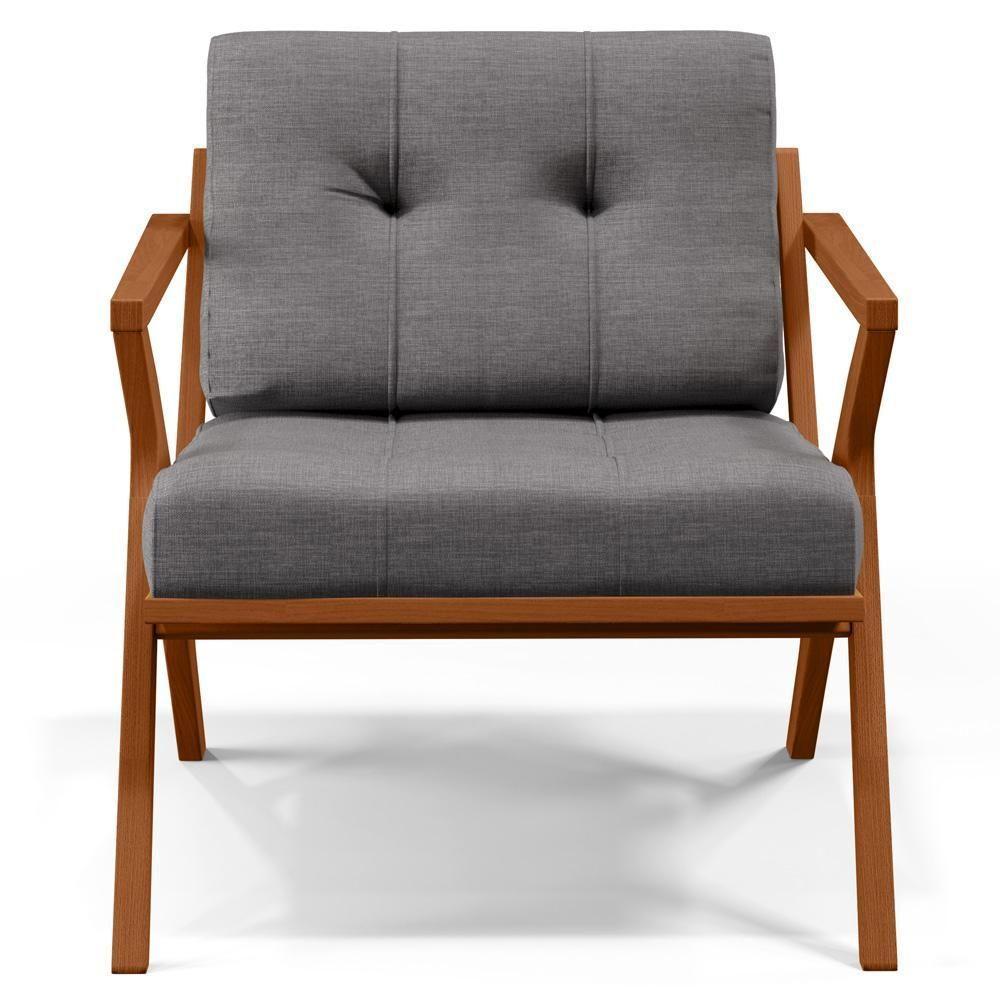 Poltrona Decorativa Sala De Estar Com Cintas De Corano Laís B04 Linho Cinza Escuro - 7