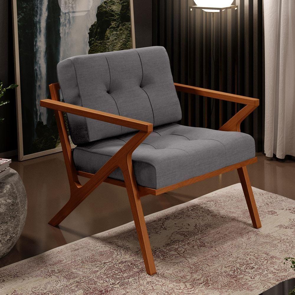 Poltrona Decorativa Sala De Estar Com Cintas De Corano Laís B04 Linho Cinza Escuro - 8