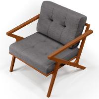 Poltrona Decorativa Sala De Estar Com Cintas De Corano Laís B04 Linho Cinza Escuro - 3