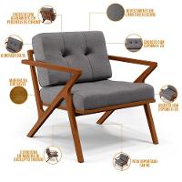 Poltrona Decorativa Sala De Estar Com Cintas De Corano Laís B04 Linho Cinza Escuro - 6