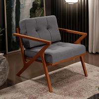 Poltrona Decorativa Sala De Estar Com Cintas De Corano Laís B04 Linho Cinza Escuro - 8