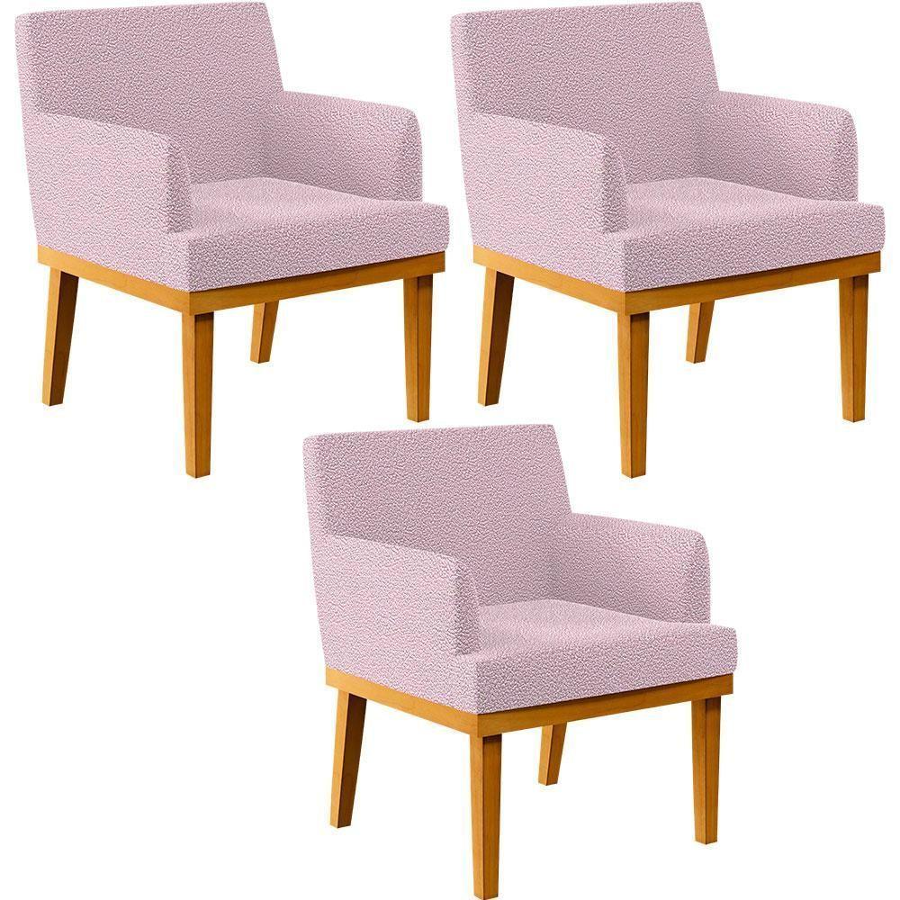 Kit 3 Poltronas Base Mel Beatriz W01 Bouclê Rosê - 1