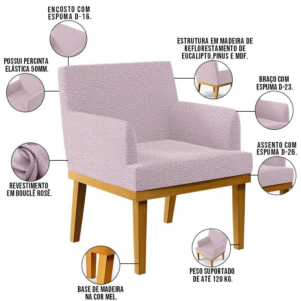 Kit 3 Poltronas Base Mel Beatriz W01 Bouclê Rosê - 8