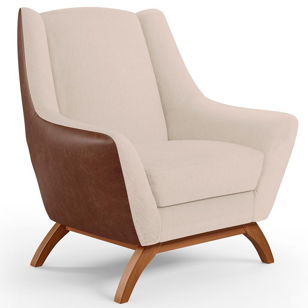 Poltrona Base Em Madeira Marrom B-38 Linho Bege C-107 - 1