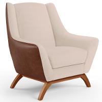 Poltrona Base Em Madeira Marrom B-38 Linho Bege C-107 - 1