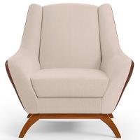 Poltrona Base Em Madeira Marrom B-38 Linho Bege C-107 - 6