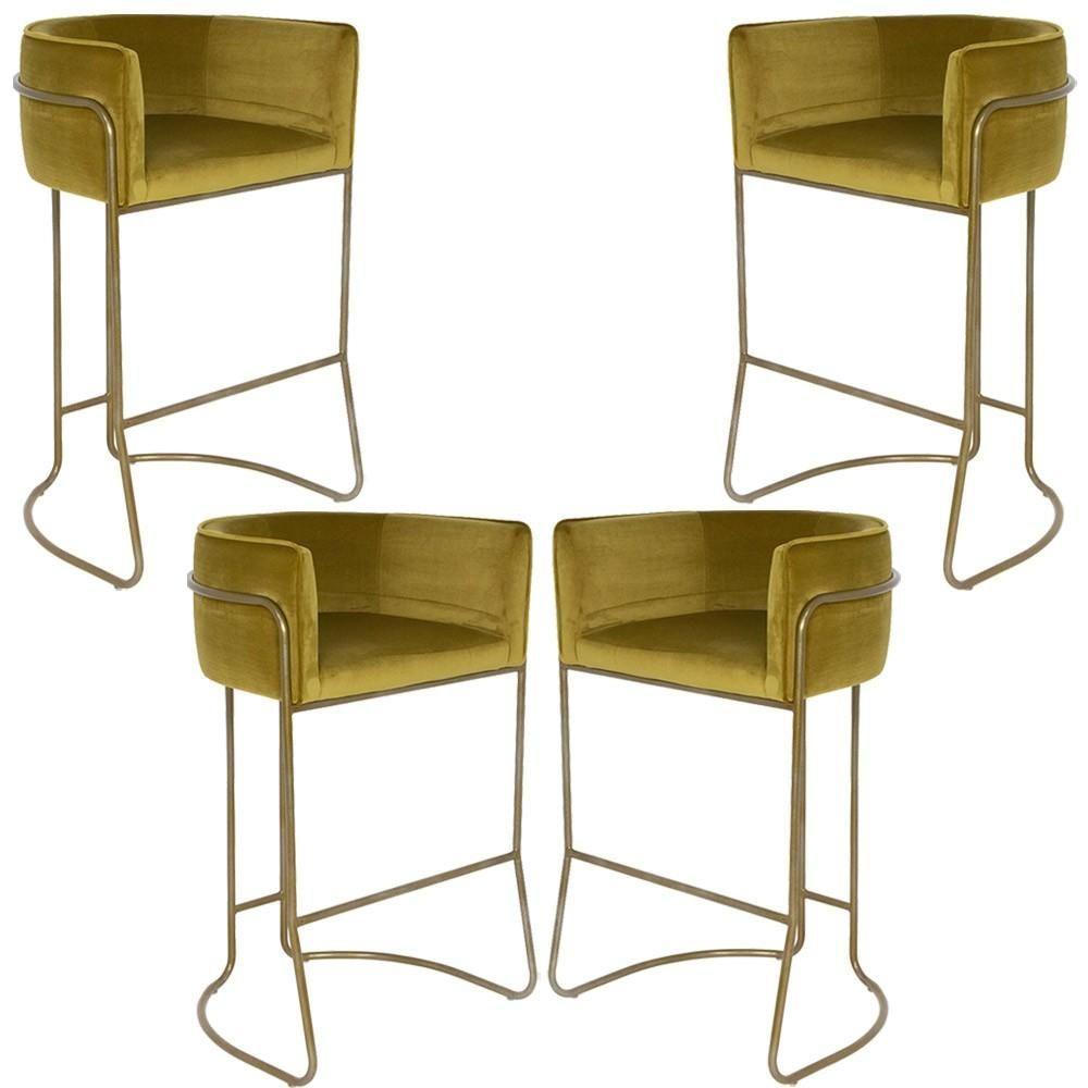 Kit 04 Banquetas Fixa Bronze Veludo Mostarda C-260 - 1