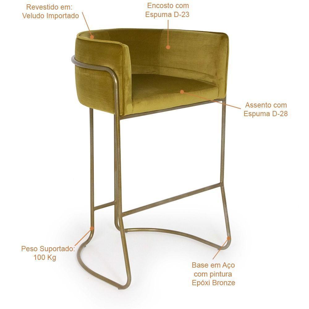 Kit 04 Banquetas Fixa Bronze Veludo Mostarda C-260 - 4