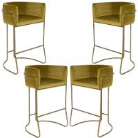 Kit 04 Banquetas Fixa Bronze Veludo Mostarda C-260 - 1