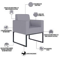 Poltrona Decorativa Para Sala De Estar Recepção Base Fixa De Metal Helô L02 Suede Cinza - 8