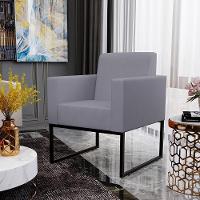 Poltrona Decorativa Para Sala De Estar Recepção Base Fixa De Metal Helô L02 Suede Cinza - 9