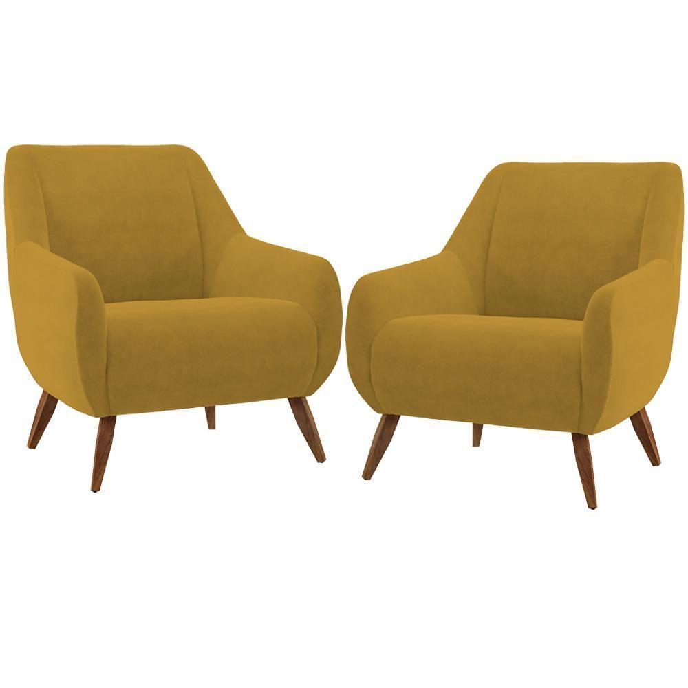 Kit 02 Poltronas Paloma D02 Veludo Mostarda C-260 - 1