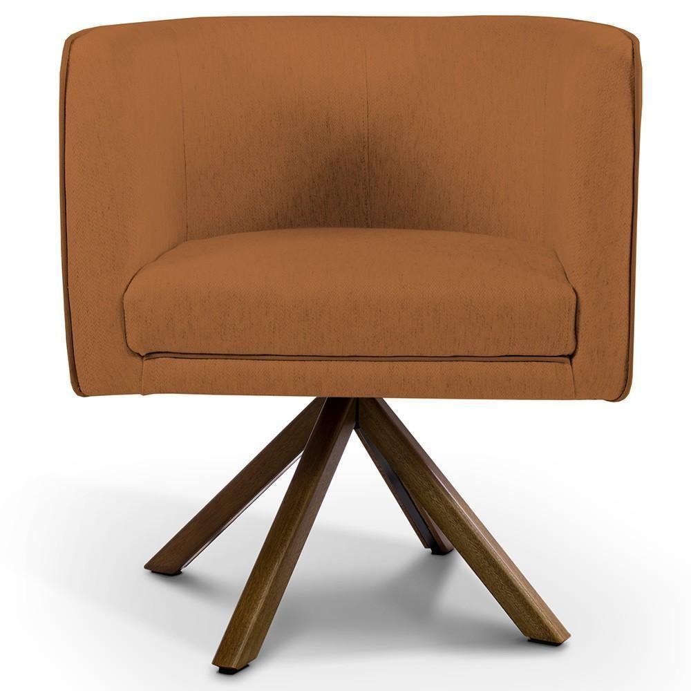 Poltrona Base Giratória De Madeira Veludo Telha C-262 - 4