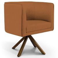 Poltrona Base Giratória De Madeira Veludo Telha C-262 - 1