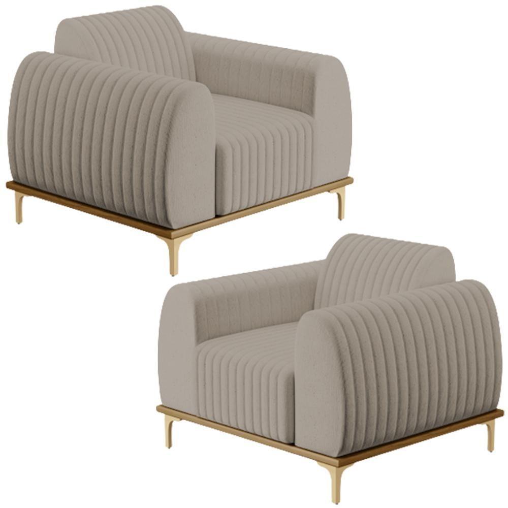 Kit 2 Poltronas Pés D'Ouro Molino D02 Linho Bege C-107 - 1
