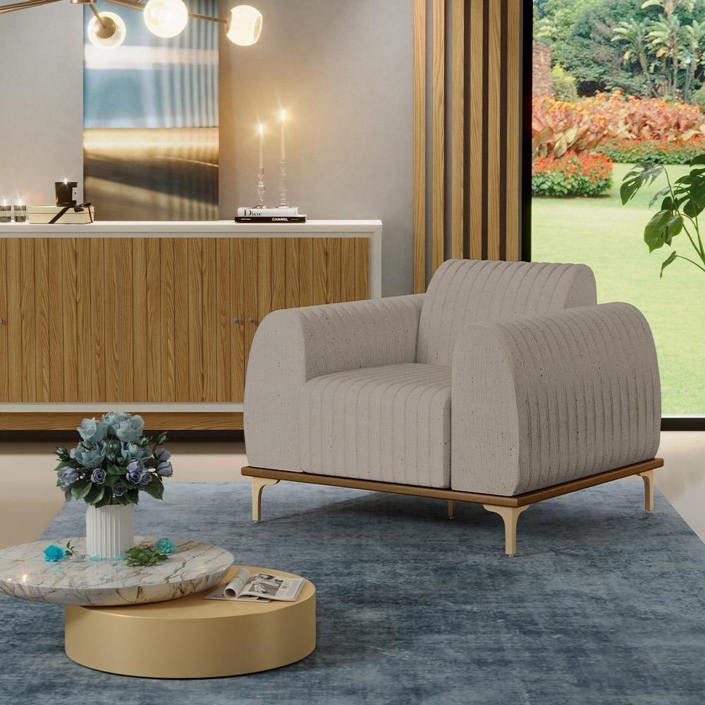 Kit 2 Poltronas Pés D'Ouro Molino D02 Linho Bege C-107 - 8