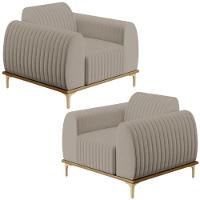 Kit 2 Poltronas Pés D'Ouro Molino D02 Linho Bege C-107 - 1