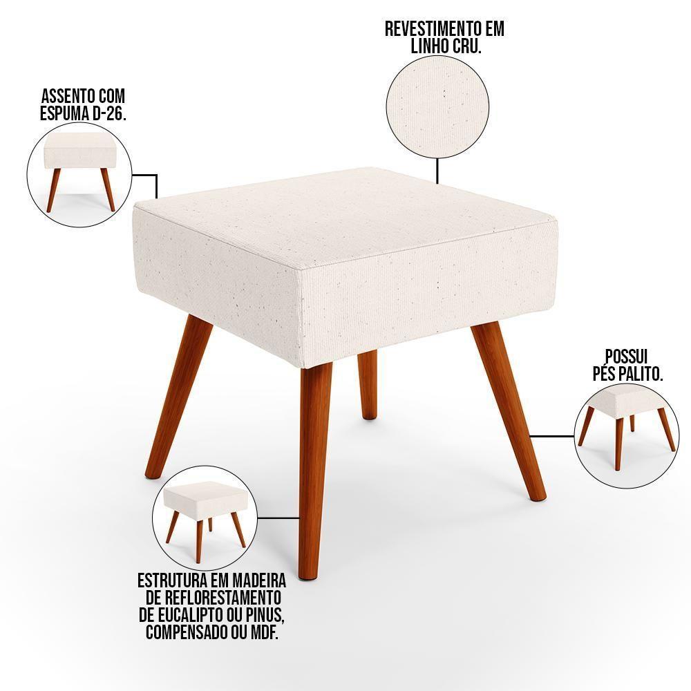 Puff Banqueta Decorativa Com Pés Palito Lívia W01 Linho Cru - 3