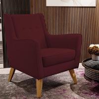 Poltrona Com Pés De Madeira Taroba Veludo Marsala C-278 - 1