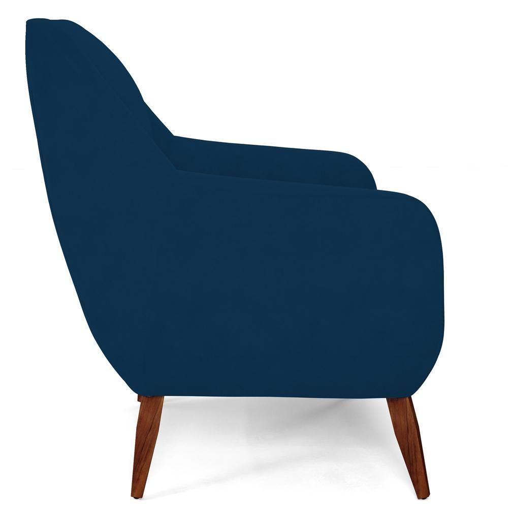 Poltrona Fixa Pés De Madeira Paloma Veludo Azul Marinho - 3