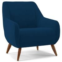 Poltrona Fixa Pés De Madeira Paloma Veludo Azul Marinho - 1