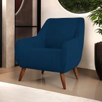 Poltrona Fixa Pés De Madeira Paloma Veludo Azul Marinho - 7